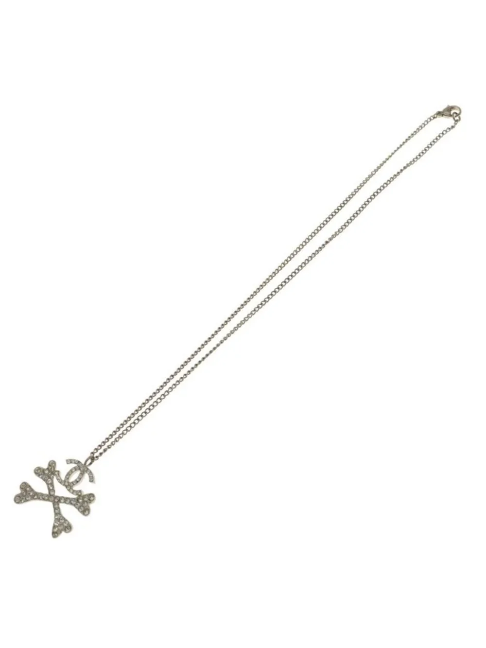 Chanel CC Logo Rhinestone Crossbone Pendant Chain Gold Necklace